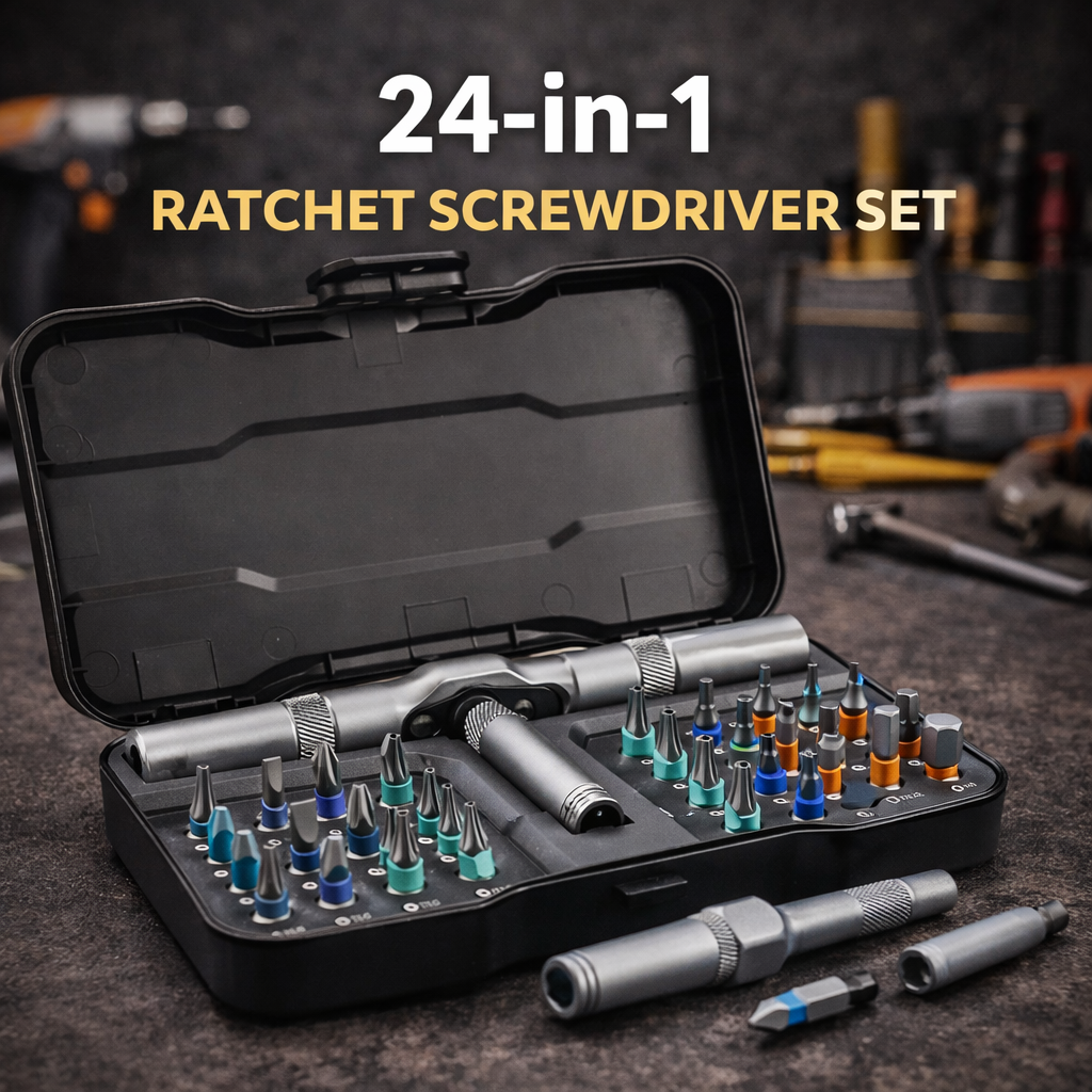 24-in-1 Ratchet Screwdriver Set, Magnetic Precision Bits with Detachable Handle & Case